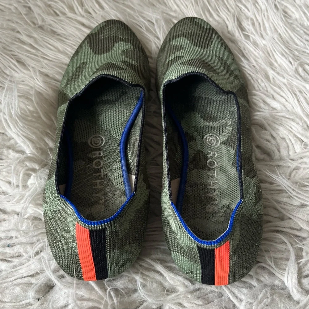 Rothy’s The Loafer Olive Camo Green Round Toe Knit Recycled Flat Shoe Size 10.5